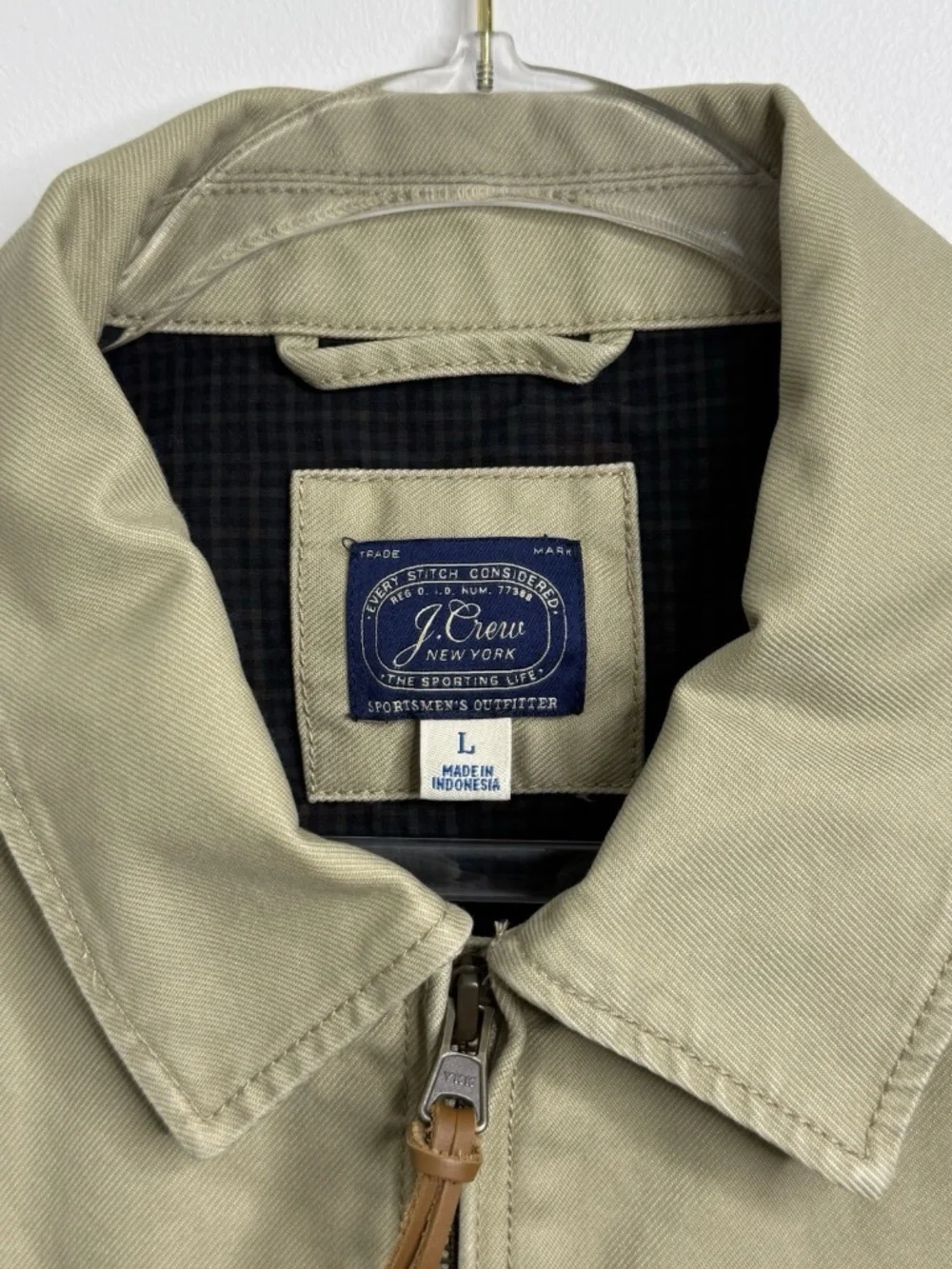 J.CREW Harrington Jacket 100% Cotton Twill Khaki Tan BJ059 Pockets Men's Sz L